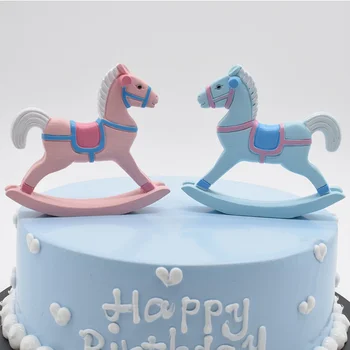 Derva Žirgo Figūrėlė Dažytos Animacinių filmų Rocking Horse dekoratyvinės detalės dėl Tortas Dekoro(Pink)