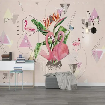 Didelių 3D Tapetai, Freskos Užsakymą Šiaurės Modernios Geometrinės Grafinis Flamingo Fono Sienos Popieriaus Freskos