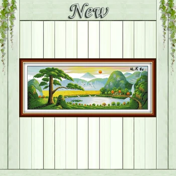 Ežero ir kalnų saulės Krano dekoracijos tapybos Skaičiuojami atspausdinta ant drobės DMC 14CT 11CT Kryželiu Siuvinėti rinkiniai Siuvinėti Rinkiniai