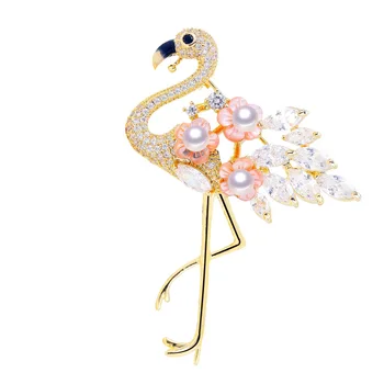 Gamintojai, didmeninės prekybos aukštos kokybės vario gamtos gėlo vandens perlų sagė gamtos Seashell multi pearl Flamingo Sagė