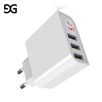 GUSGU 3 Uoste, LED Ekranas, USB Telefono Kroviklis ES Plug Max 3.4 Protingas Greito Įkrovimo Mobiliojo Sienos Kroviklis, skirtas 