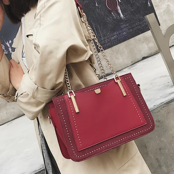 HANSOMFY 2019New Europos ir Amerikos stiliaus mados moterų maišas PU odos rankinės kniedės, grandinės petį krepšys LD-53