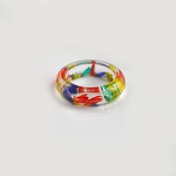 HJ36 Gėlių Kvietimą skaidrios dervos žiedas, rankų darbo džiovintų gėlių epoksidinės žiedai vyrams, spalvinga modelio apvalūs žiedai, papuošalai