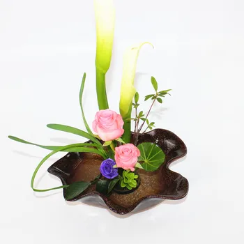 Ikebana Lotus Lapų Stiliaus Vazonas Gėlių Kompozicijų Baseino Hydroponic Sodinamosios Derliaus Gėlių Vazonas, Pratybos Rupi Keramikos Vaza