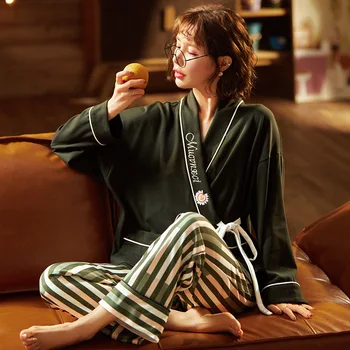 Ilgomis rankovėmis pižama moterų pavasarį ir rudenį kimono kostiumas Japonijos puikus saldus, seksualus megztinis plonas namuose gali dėvėti