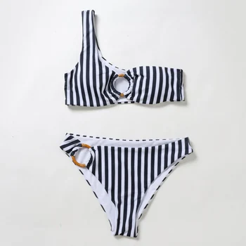 INGAGA Push Up Bikini Maudymosi Vienos Pečių maudymosi Kostiumėliai Moterims, Dryžuotas Spausdinimo Biquini Paplūdimio 2021 Naują Žiedą Maudymosi Kostiumai
