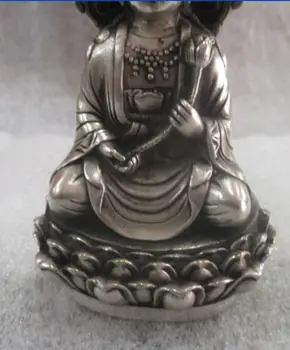 Ištobulinta senovės Kinų skulptūra Tibeto sidabro guanyin sėdi ant lotus statula