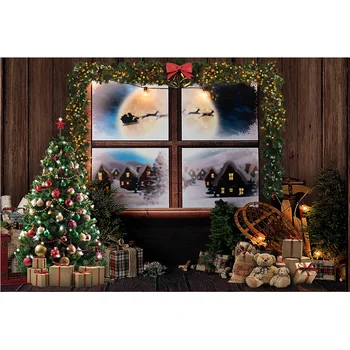 Kalėdų Windows Fotografijos Fonas Foto Studija Žiemos Portretas, Photocall Sniego Arenoje Dovanos Kalėdų Eglutė Kaimiškas Medienos Rekvizitai