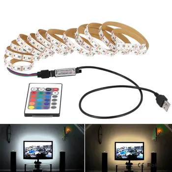 Karšto RGB LED Šviesos Juostelės Lanksčios Juostelės Juostelės USB 5V Kabelis 24Key Nuotolinio Vandeniui TV Ekrano Fono Namų Puošybai Lempos