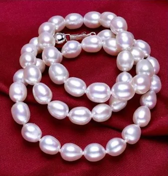 Klasikinis 11-12mm pietų jūros baroko white pearl necklae 18inch 925s