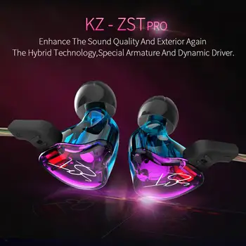 KZ-ZST Dinaminis Hybrid Dual Vairuotojo Ausinės HIFI Bass Ausines In-Ear Ausinių Ausines Klasikinio Roko Moters Balsas Muzika