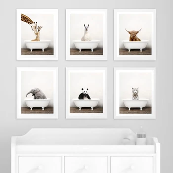 Kūdikių Gyvūnui, Vonia Plakatas Alpaka Žirafa, Plakatų ir grafikos Panda Drobės Tapybos vaikų Darželio Sienos Menas Šiaurės Nuotraukas Vaikas Kambarys
