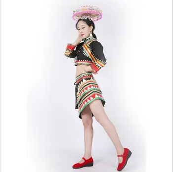 Laosas, Tailandas YunNan Dai Pilietybės Kostiumas Kinijos etninių mažumų Apranga Dai Tradiciniai Kostiumai Hat + Top Švarkas + Sijonas