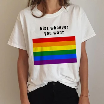 Lgbt Gėjų Marškinėliai Vaivorykštė Lesbiečių marškinėliai moteriška tumblr grunge plius dydžio baltos spalvos marškinėliai spausdinti marškinėlius ulzzang
