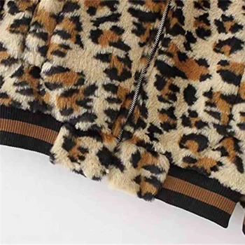 Mados Moters Rudenį Leopardas Spausdinti Kailis Storas Kailis Apykaklė Kailis Dirbtiniais Kailiais Užtrauktukas Kišenėje Outwear Atsitiktinis Megztinis Švarkas F#S25