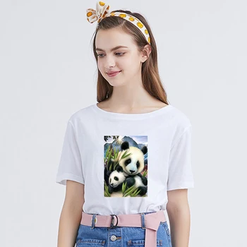 Mados Moterų Marškinėlius Mielas Panda Print Moterų Harajuku Kawaii Tee Marškinėliai Medvilnės O-Kaklo trumpomis Rankovėmis Marškinėliai Vasaros Viršūnes