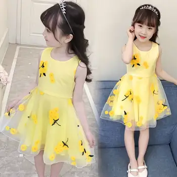 Mergaičių suknelė 2019 m. vasarą naujų korėjos redakcija sun flower siuvinėtos vaikų big boy princesė suknelė
