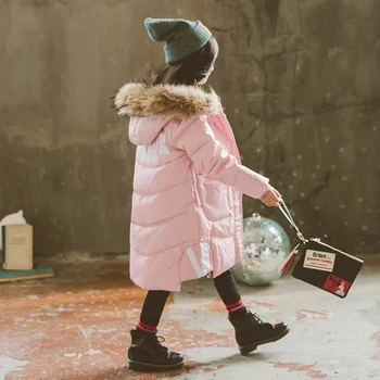 Merginos žiemos paltai 2020 nauja raudona rožinė vaikai kailis -30 laipsnių Kailio hoodies bamblys mergina striukė 3-12 metų chileren žiemos outwear