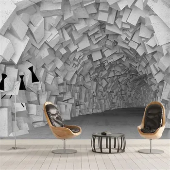 Milofi pritaikyti didelių foto tapetai, freskos 3D paprasta trimatę erdvę geometrinis architektūros kambarį fone wa