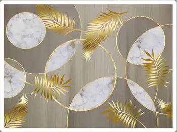 Milofi Užsakymą 3D Tapetai, Freskos Nordic Light Luxury Medienos Grūdų Marmuro Ratas Aukso Lapų Fone Sienų Tapybos Tapetai