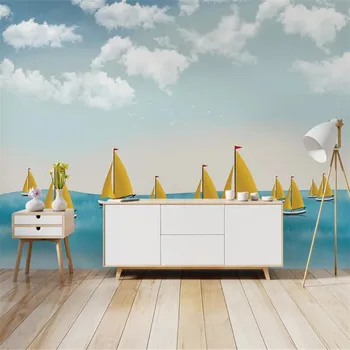 Milofi užsakymą 3D tapetai, freskos Šiaurės minimalistinę rankų darbo dažytos jūros auksinė valtis, vaikų, miegamojo sienos fone