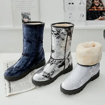 MoonMeek plius dydis 34-48 mados vidurio blauzdos batai moterims, suapvalinti tne butas su ponios žieminiai batai patogus laikyti šiltai sniego batai