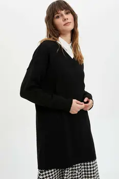 Moterų Juodas Trikotažas Tunik Mados top ilgomis rankovėmis paprasto medvilnės vasaros žiemos laisvalaikio drabužiai 2020 2021