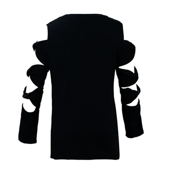 Moterų Mados vientisos Spalvos Stebėjimo Unikalus Rankovėmis Apvalios Kaklo marškinėliai Top Juoda XL Dydis