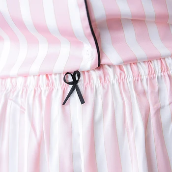 Moterų Mergina Vasaros Pižama Nustatyti Sleepwear Šilko Imitacijos Rausva Juostele Trumpas Rankovėmis Marškinėliai+Šortai Naktiniai Drabužiai Nightie Homewear Pijama