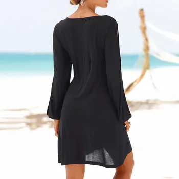Moterų Vasaros Mados Seksualus Atsitiktinis O-Kaklo Tuščiaviduriai Iš Rankovės Kietasis Paplūdimio Stiliaus Mini Suknelė