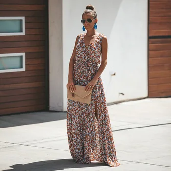 Moterų Vasaros Suknelė Gėlių Spausdinti Maxi Suknelės Bohemijos Hipių Paplūdimys Ilga Suknelė moteriški Drabužiai 2020 vestidos de verano