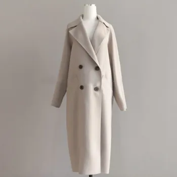 Moterų Žiemos Paltai Vilnos 2020 M. Rudens Žiemos Elegantiškas Atsitiktinis Šiltų Paltų su Diržu Prašmatnus Viršutiniai drabužiai Ilga Striukė Moteriška Negabaritinių