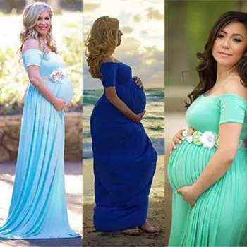 Motinystės Off Peties Elegantiškas Suknelės Nėštumo Drabužiai Nėščioms Moterims Fotosesiją Fotografijos Rekvizitai