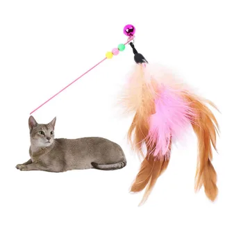 Naminių Kačių Žaislai, Spalvos Plunksnų Interaktyvių Produktų Lanksčios Plieno Vielos Plastikinė Rankena Funny Cat Stick su Bell Pet products