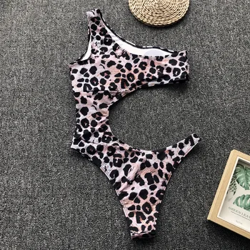 Nauja Stiliaus Moterų Vienas Gabalas Tinka Bikini Push-Up Kamšalu Leopard maudymosi kostiumėlį, maudymosi Kostiumėliai, Paplūdimio Vienos Pečių Mados Karšto 2019