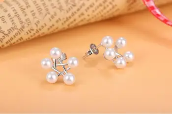 Naujas atvykimo karšto parduoti mados perlų star 925 sterlingas sidabro ponios'stud auskarai moterims, papuošalai lašas laivybos didmeninės
