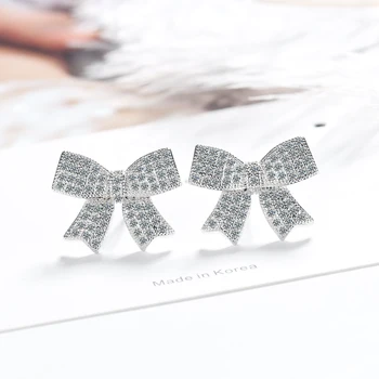 Naujas stilius visiškai diamond bowknot auskarai moterų korėjos mados cirkonis temperamentas auskarai metalo auskarai didmeninės