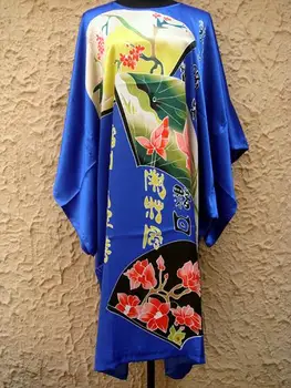 Naujausias Mujer Pijama Mėlyna Kinijos Moterų Chalatas, Vonios Suknelė Moteriška Vasaros Šilko, Viskozės Yukata Pižamą Lankstymo Ventiliatorius Vienas Dydis S4019