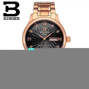 Nauji vyriški laikrodžiai prabangos prekės BINGER šviesos Kvarciniai Laikrodžiai visą nerūdijančio plieno, atsparus Vandeniui Aukso spalvos laikrodis B603B-7