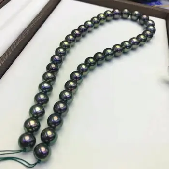Nemokamas pristatymas 10-11mm apvalių perlų vėrinį žalia perlų necklac 18inch 14k