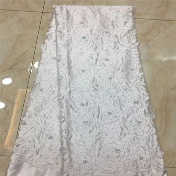 Nigerijos nėrinių audiniai vestuvių suknelė 2019 3d nėrinių audinio su gėlių su karoliukai siuvinėjimo nėrinių apdaila siuvimo nėrinių xc65-1276