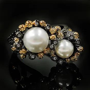 Papuošalai mišrios partijos Baroko perlas žiedas originalaus dizaino italijos meistriškumo kilnus gėlių formos, dviejų spalvų S925 priedai