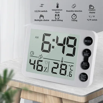 Patalpų Lauko Skaitmeninis Termometras su Drėgmėmačiu LCD Ekranas Namo, Laikrodis, Temperatūra, Drėgmės Matuoklis