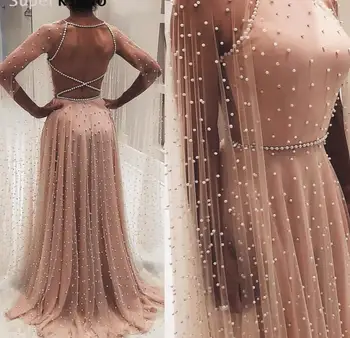 Peals Prom Dresses 2019 Dusty Pink Linijos, Elegantiškas Backless Ilgai Promenadzie Suknelė Vestido De Festa