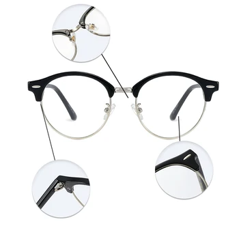Peekaboo pusė kadro retro apvalūs akiniai, optiniai moterų aukso skaidrūs akiniai, rėmeliai vyrų unisex, skaidraus lęšio dovanos