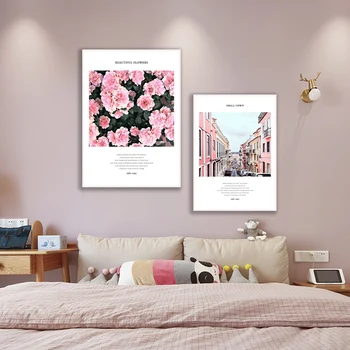 Pink City view Šiaurės Romantiška Žodžiai Gėlės Plakatas Drobė Sienos Meno Spaudinius Tapybos Namų Dekoro Nuotraukų Kambarį Miegamasis