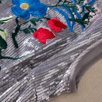 Prabangūs Blizgančiais Dizaineris Moterims Gėlių Siuvinėjimas Suknelė Mados O-Kaklo, Rankovių Mini Suknelės 5329