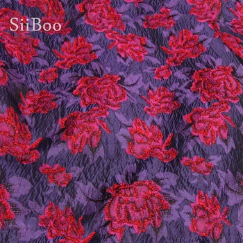 Prancūzija stiliaus prabangūs violetinė raudona įspaustu gėlių metallic žakardo brokatas audinio suknelė kailis tissu tela tecidos stoffen SP4873