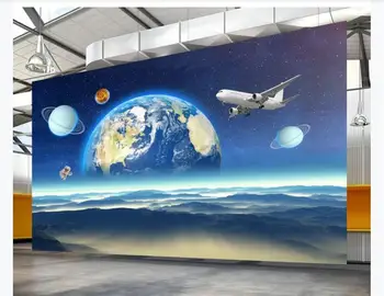 Pritaikyti 3D Sienų tapetų Žemę mėnulio, žvaigždėtas dangus Galaxy Kosmoso 3D Didelės Freskos Gyvenimo Kambario, Miegamasis, Sofa-lova, TV Foną, Sienų Dekoras