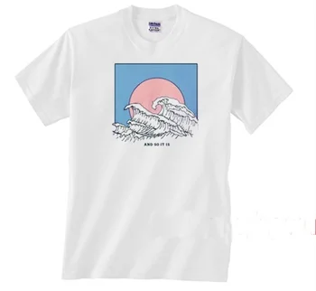 PUDO HJN Ir Todėl Jis Yra Vandenyno Bangos Estetinės T-Shirt Moterims Tumblr 90-ųjų Mados White Tee Mielas Vasaros Viršūnes